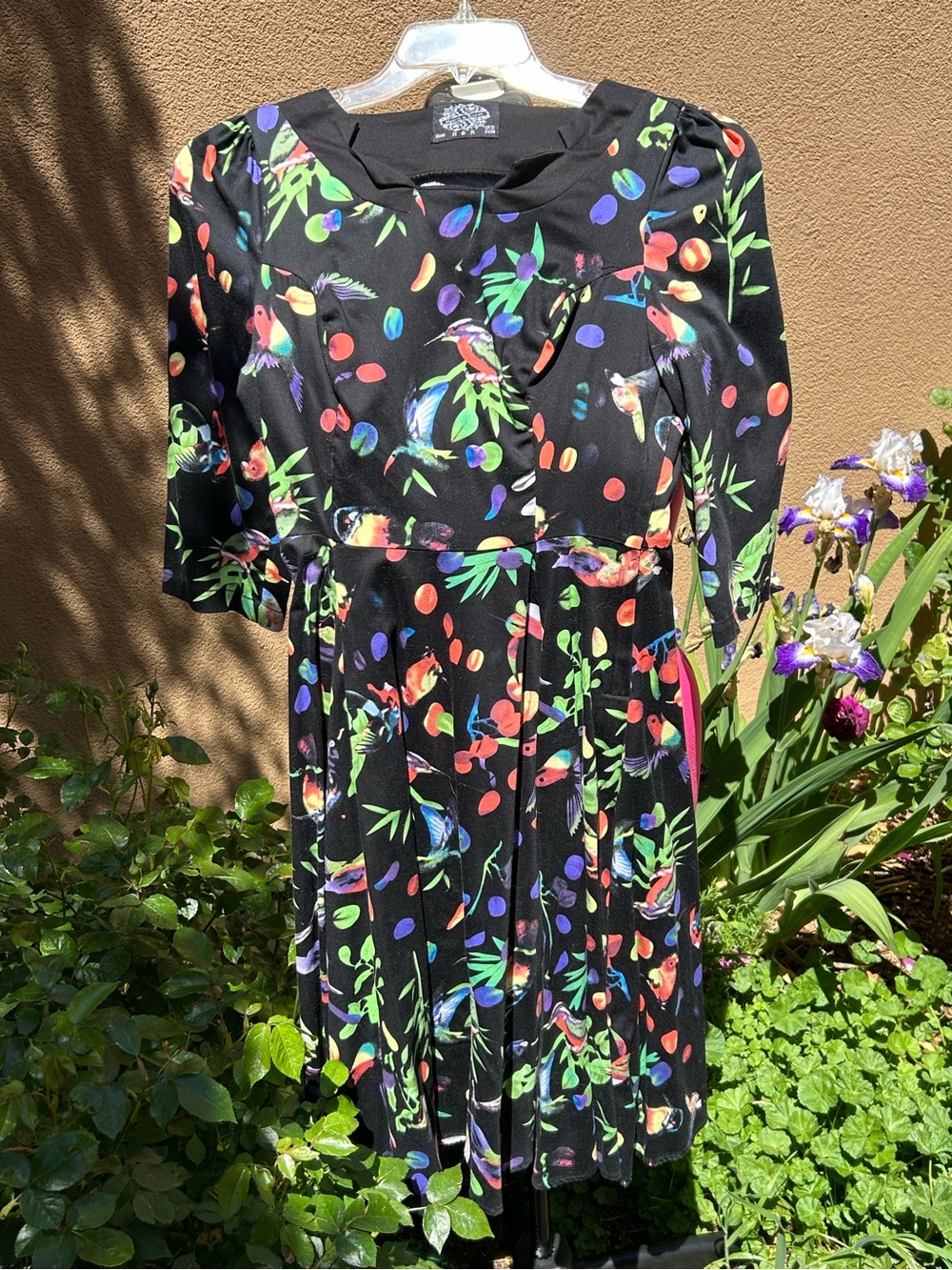 Hearts & Roses Black Multicolor Bird Print Half Sleeve Dress